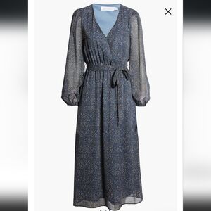 All In Favor Floral Wrap Front Long sleeve Midi Dress, Large